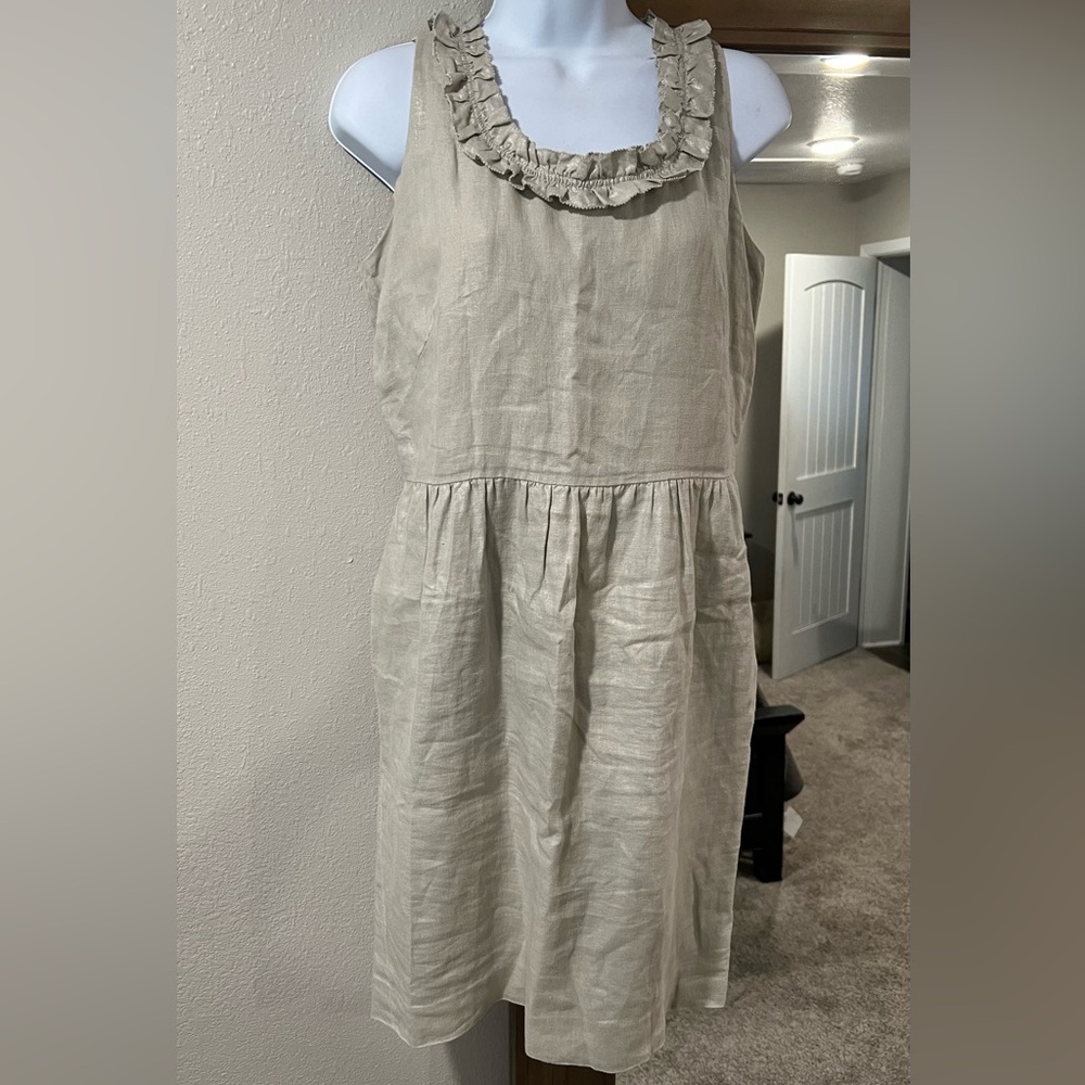 Linen Dress with Ruffled Neckline